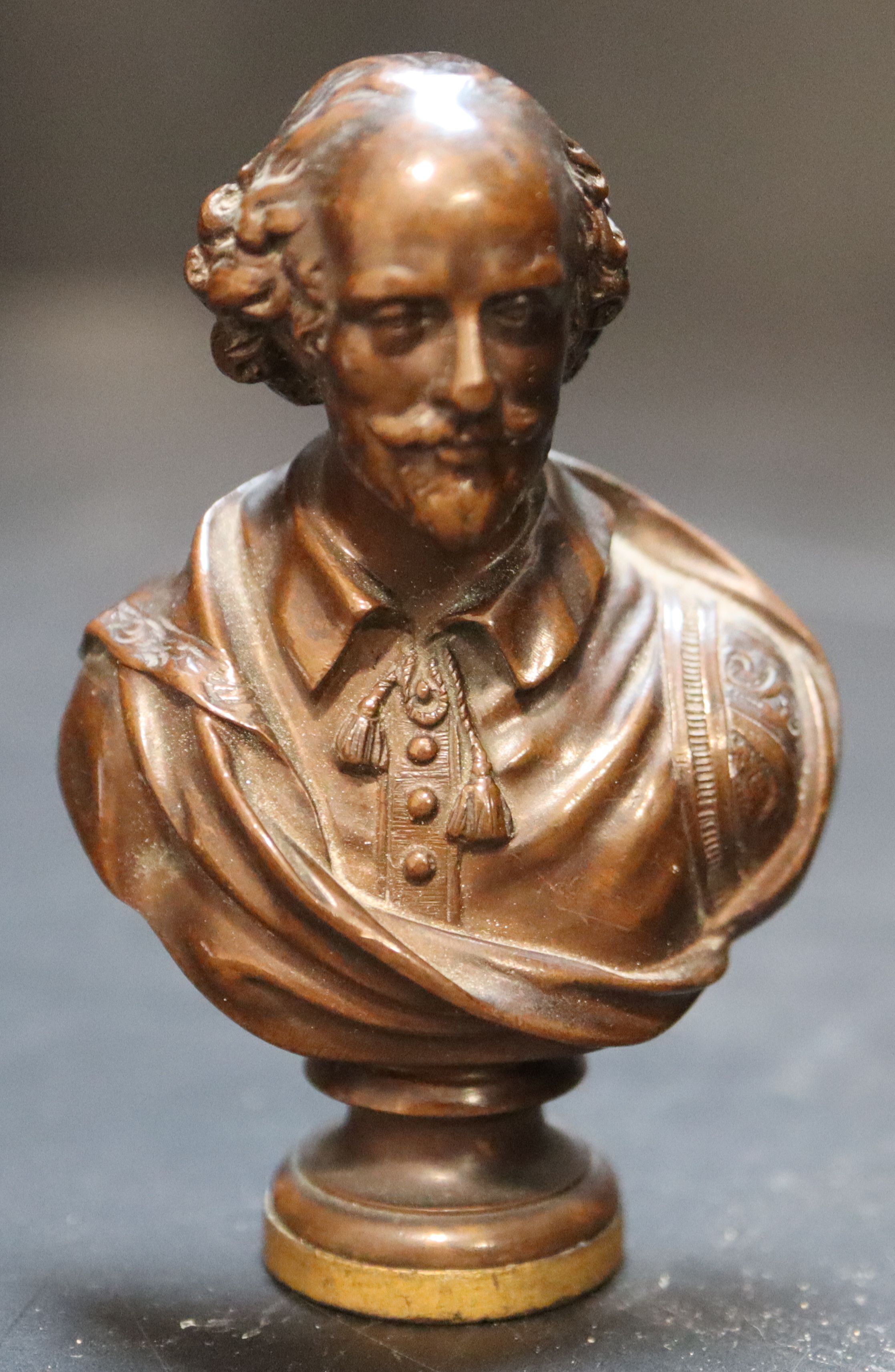 F. Barbedienne. A 19th century French bronze miniature bust of Shakespeare, height 7cm